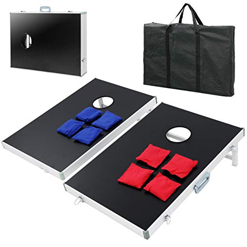 F2C Portable Cornhole Bean Bag Toss Game Set 3FT x 2FT Tailgate Size Aluminum Framed Boards with 8 Bean Bags & Carrying Case