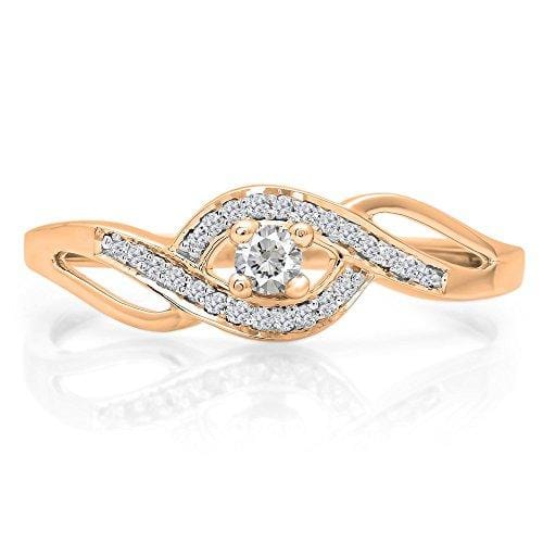 Dazzlingrock Collection 0.15 Carat (ctw) 10k Round Cut Diamond Ladies Engagement Bridal Promise Ring, Rose Gold, Size 8.5