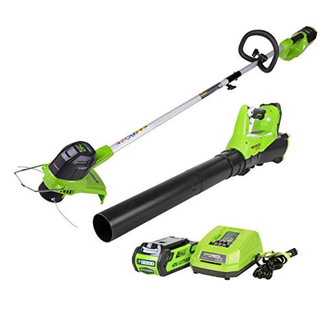 Greenworks G-MAX 40V Cordless String Trimmer and Leaf Blower Combo Pack, 2.0Ah Battery and Charger Included STBA40B210
