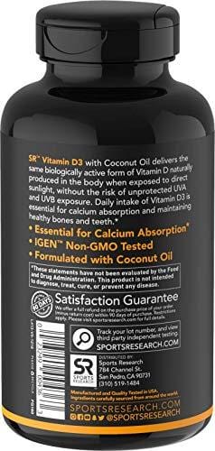 Vitamin D3 (5000iu/125mcg) Enhanced with Coconut Oil for Better Absorption ~ Non-GMO & Gluten Free (360 Mini Liquid Softgels)