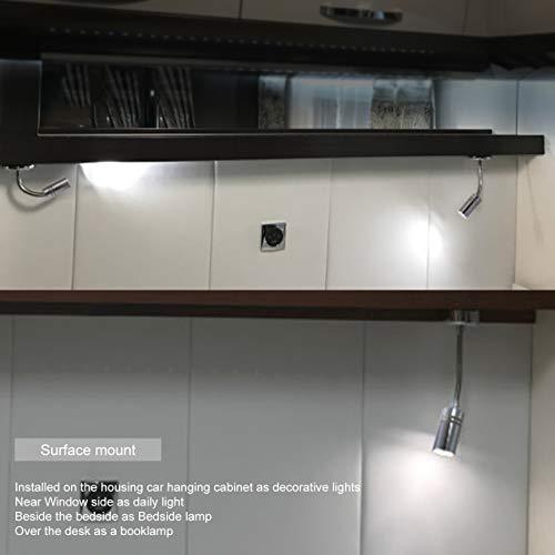 Genuine Marine 3W Flexible Gooseneck RV 12V Reading Lamp - Dual Lighting Mode, Touch Dimmer Switch, Hard-Wired, 2800-3200k, Surface Mount on Caravan, Boat, Yacht, Spot Light, 2 Pack