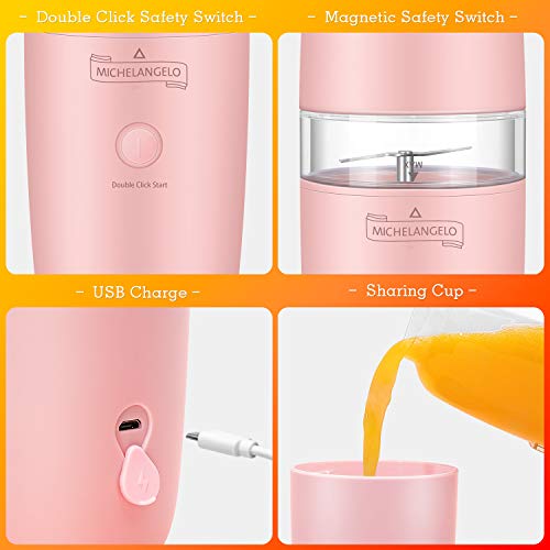 MICHELANGELO Portable Blender, Travel Blender for Shakes and Smoothies, Personal Mini Blender with Travel Cup, On the Go Blender Single Serve for Home, Outdoors, Travel, Gym - Blue