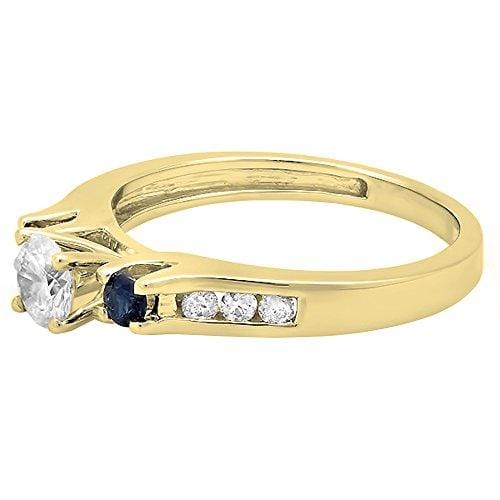 Dazzlingrock Collection 14K Round White & Blue Sapphire & Diamond Bridal Engagement Ring, Yellow Gold, Size 6