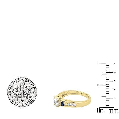 Dazzlingrock Collection 14K Round White & Blue Sapphire & Diamond Bridal Engagement Ring, Yellow Gold, Size 6