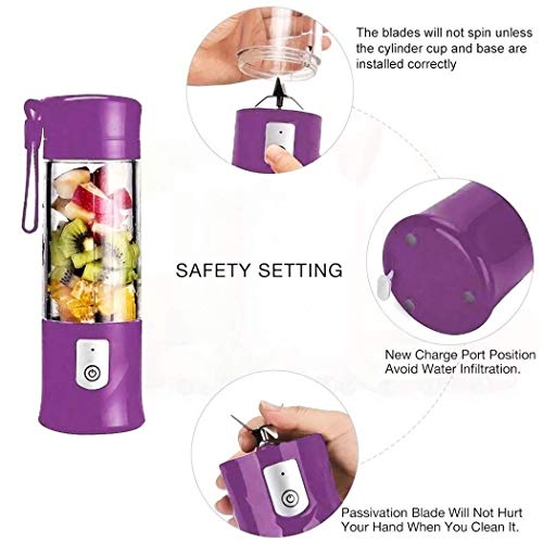 Portable Juicer Blender, USB Travel Juice Cup Baby Food Mixing Machince with Updated 6 Blades with Powerful Motor 4000mAh Rechargeable Battery,13Oz Bottle(purple)