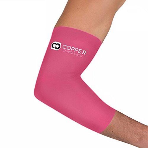 Copper Compression NEW Colored Elbow Sleeve - GUARANTEED Best Copper + Zinc Elbow Brace With Infused Fit. Support For Workouts, Golfers And Tennis Elbow, Arthritis, Tendonitis. (Pink - Small)