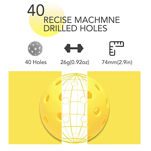 Pickleball Balls Set -Durable Pickleball Outdoor Balls - USAPA Standard Pickle Balls with PE Bag (12 Pack)