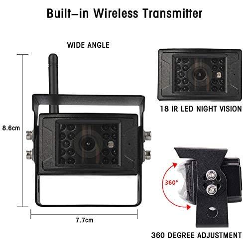 Wireless Backup Camera for Trucks RVs, Two Methods Wiring for Reversing/Constantly View, 7" Wide Screen Wireless Monitor with IP68 Night Vision Wireless Backup Camera for Trucks, RVs, Trailers, Buses