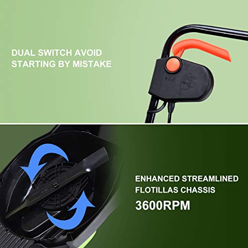 Goplus 14-Inch 12 Amp Lawn Mower w/Grass Bag Folding Handle Electric Push Lawn Corded Mower (Green)