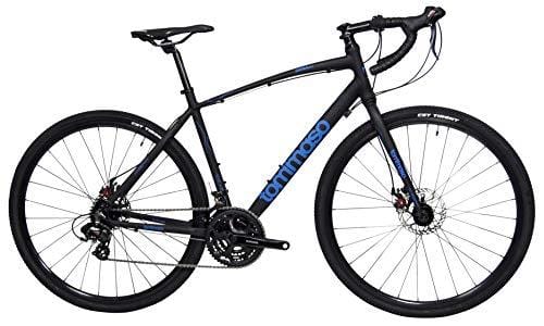 Tommaso Siena - Shimano Tourney Gravel Adventure Bike with Disc Brakes, Extra Wide Tires, Perfect for Road Or Dirt Touring, Matte Black - Medium