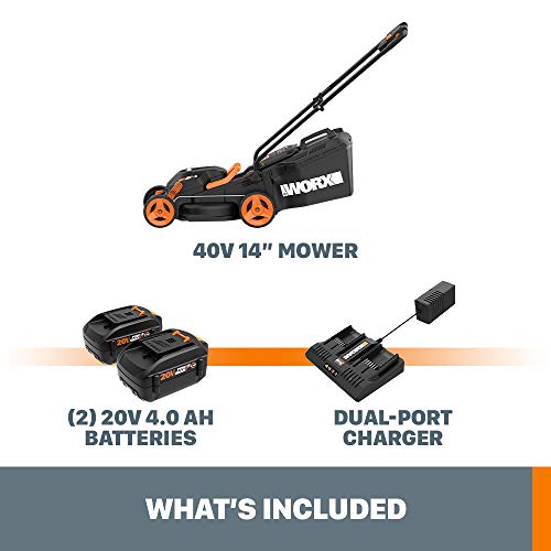 WORX WG779 40V Power Share 4.0 Ah 14" Lawn Mower w/ Mulching & Intellicut (2x20V Batteries)