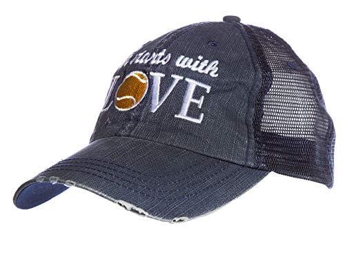 Tennis Addiction It Starts with Love Trucker Distressed Hat Cap Tennis Gift
