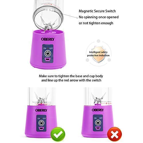 Portable Blender, OBERLY Smoothie Juicer Cup - Six Blades in 3D, 13oz Fruit Mixing Machine with 2000mAh USB Rechargeable Batteries, Ice Tray, Detachable Cup