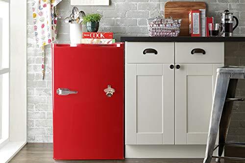 Tavata Compact Refrigerator - 3.2 Cu Ft Countertop Single Door Mini Fridge with Bottle Opener,Freezer,Handle and Reversible Door,Small Drink Chiller for Home, Office,Dorm or RV(Red)