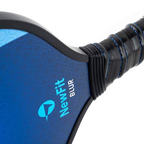 NewFit Blur Pickleball Paddle | USAPA Approved | Graphite Face & Polymer Core for a Quiet and Light Racket | 2 Paddles Set w/ 4 Balls (Blue Set)