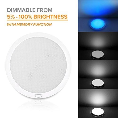 Dream Lighting 12volt LED Panel Ceiling Dome Light Fixture with Switch for RV Motorhome & Marine-8.5 Inches, with Memory Function, Cool White & Blue