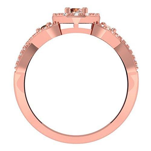 Dazzlingrock Collection 0.50 Carat (ctw) 10K Champagne & White Diamond 3 Stone Engagement Ring 1/2 CT, Rose Gold, Size 7