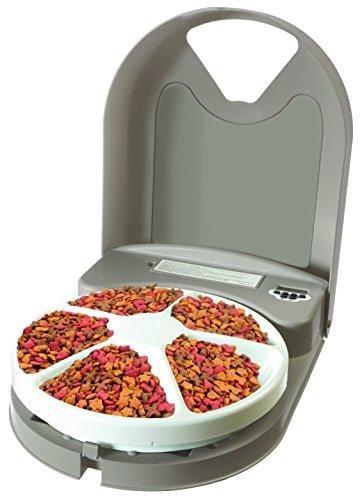 PetSafe 5 Meal Automatic Dog and Cat Feeder, Dispenses Dog Food or Cat Food, Digital Clock