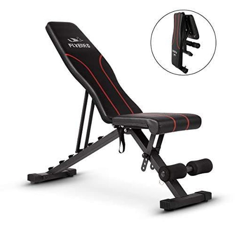 FLYBIRD Adjustable Bench,Utility Weight Bench for Full Body Workout- Multi-Purpose Foldable Incline/Decline Bench (Black)