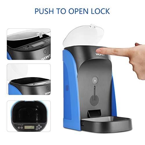 WOpet Automatic Pet Feeder Stainless Steel Bowl with Portion Control,Dog and Cat Feeder with Voice Recorder & Speaker-Timer Programmer up to 4 Meals a Day (Blue)