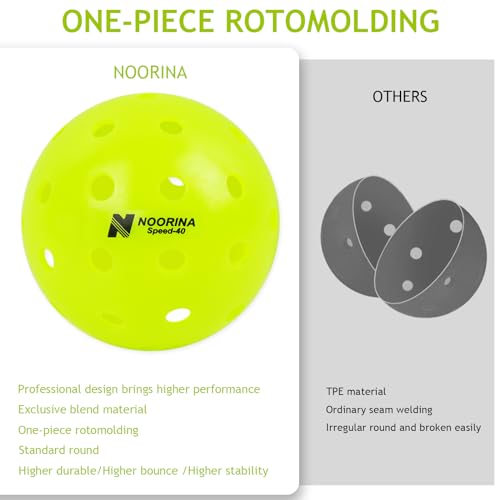 NOORINA Outdoor Pickleball Balls, USAPA Approved, Crack Resistant Seamless Construction, 6 Pack, 40 Holes, Neon Green Pickle Balls with Pickleball Bag, One Year Warranty
