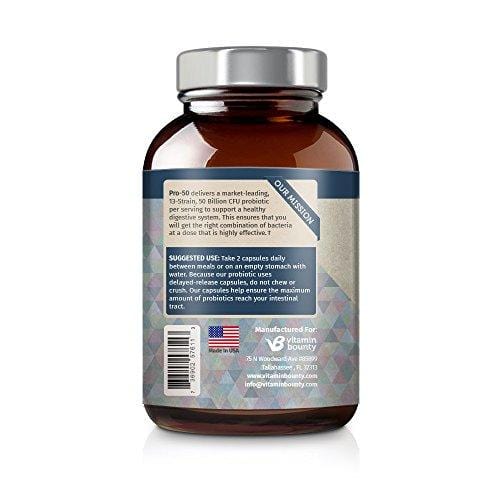 Vitamin Bounty Pro 50 Probiotic with Prebiotics - 13 Strains, 50 Billion CFU, for Gut and Digestive Health with Delayed Release EmbocapsTM & Fermented Greens