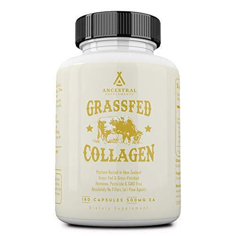 Ancestral Supplements Grass Fed (Living) Collagen-Supports Joints, Marrow Bones, Cartilage, Skin, Hair & Nails (180 Capsules)