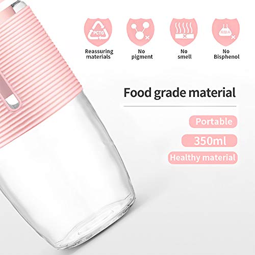 Portable Blender for Handmade Fruit or Vegetable Smoothie 350 ML Pink Mini Juicer with USB Rechargeable and Waterproof BPA Free Suitable for Outdoor, Travel, Home, Personal Used and Sport
