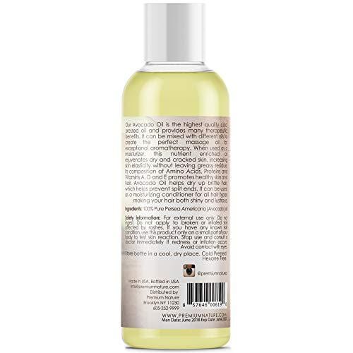 Avocado Oil Natural Carrier Oil - for Essential Oil Mixing, Massage Body Oil Moisturizer for Skin Hair & Nails, Pure Oil for Aromatherapy, Therapeutic Grade Anti Packaging May Vary 4 oz Premium Nature