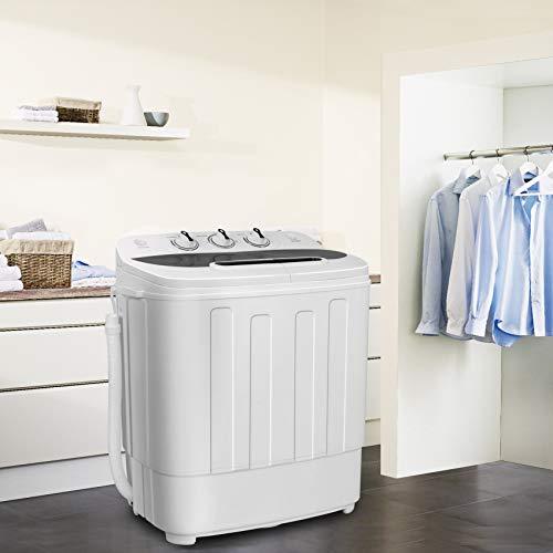 SUPER DEAL Portable Compact Mini Twin Tub Washing Machine w/Wash and Spin Cycle, Built-in Gravity Drain, 13lbs Capacity For Camping, Apartments, Dorms, College Rooms, RV's, Delicates and more