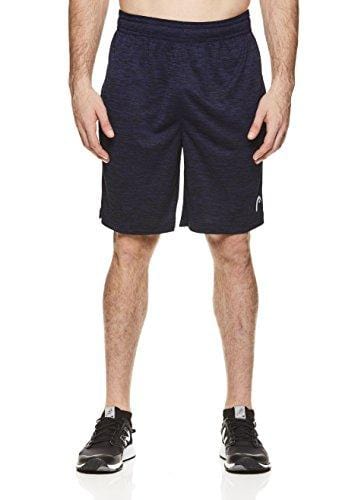 HEAD Men's Polyester Workout Gym & Running Shorts w/Elastic Waistband & Drawstring - Firestarter Navy Heather Blue, Large