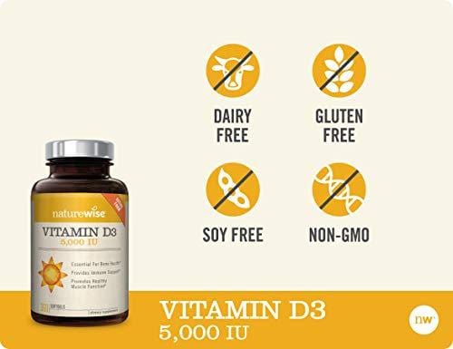 NatureWise Vitamin D3 5,000 IU for Healthy Muscle Function, Bone Health, & Immune Support | Non-GMO in Cold-Pressed Organic Olive Oil & Gluten-Free (Packaging May Vary) [1Year Supply - 360 Count]