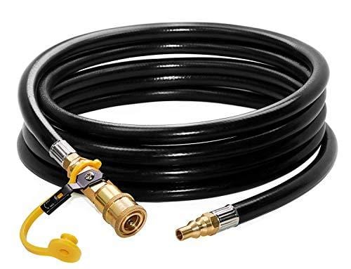 DOZYANT 12 feet Low Pressure Propane Quick-Connect Hose, RV Quick Connect Propane Hose, Quick Disconnect Propane Hose Extension - 1/4" Safety Shutoff Valve & Male Full Flow Plug for RVs