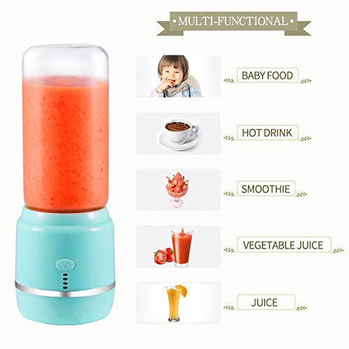 Portable Blender, Yeaky Personal Blender for Shakes and Smoothies with a Travel Lid, USB Rechargeable Blend Jet, Serve as Power Supply, 14oz/420ml Glass Juice Mixer for Home, Office,Gym,and Outdoor(Blue)