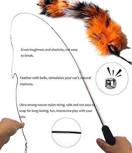 PETOY Cat Toys Set, Cat Retractable Teaser Wand, Catnip Fish, Interactive Cat Feather Toy, Mylar Crincle Balls, Two Cotton Mice, Two Fluffy Mouse