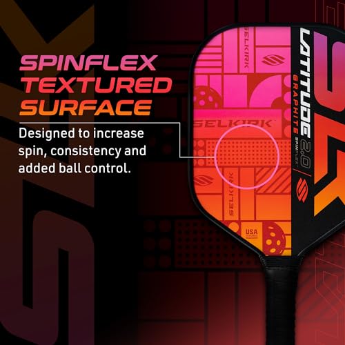 SLK Latitude 2.0 Pickleball Paddle | G4 Graphite Pickleball Paddle Face | Rev-Core+ Technology with SpinFlex Surface | Redesigned for Performance and Control | Orange