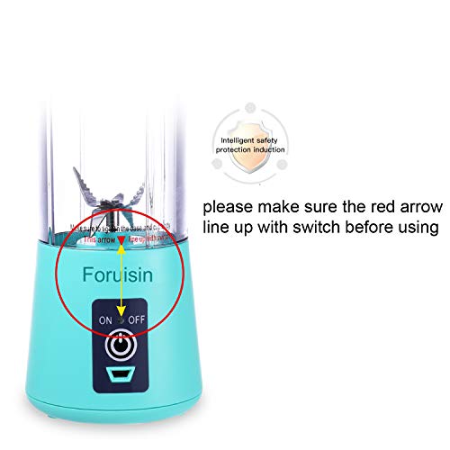 Portable Personal Blender, Household Juicer Fruit Shake Mixer -Six Blades, 380ml Baby Cooking Machine with USB Charger Cable (Cyan)