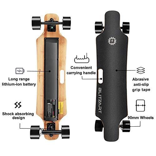 BLITZART Huracane 38" Electric Skateboard Electronic Longboard Replaceable Tire 17mph Hub-Motor 90mm (Black)