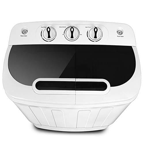 SUPER DEAL Portable Compact Mini Twin Tub Washing Machine w/Wash and Spin Cycle, Built-in Gravity Drain, 13lbs Capacity For Camping, Apartments, Dorms, College Rooms, RV's, Delicates and more