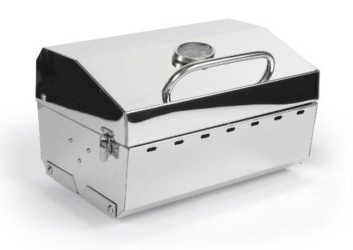 Camco Stainless Steel Portable Propane Gas Grill, Convenient Size For Tailgating, Camping, RV, Picnicking, Home and Boats, Includes Storage Bag (125 Square Inches Of Cooking Surface)