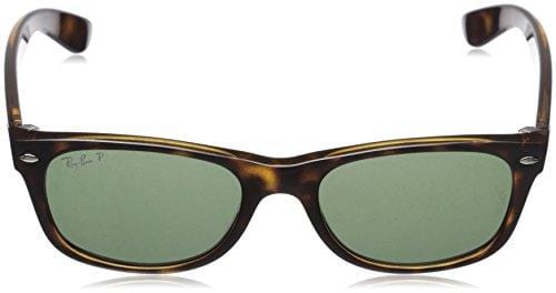 Ray-Ban, RB2132, New Wayfarer Sunglasses, Unisex Ray-Ban Glasses, 100% UV Protection, Polarized Wayfarer, Reduce Eye Strain, Tortoise Plastic Frame, Crystal Green Glass Lenses, 55 mm Frame