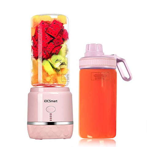Mini Portable Eletric Personal Blender with 2 Juicer Cup, USB Rechargeable Smart Smoothie Maker Juicer Blender for Shakes Baby Food Mixing Machine with Powerful Motor, 2x2000mAh High Capacity Batteries (Pink)