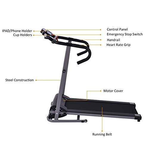 Goplus Folding Treadmill 1100W Running Jogging Machine for Home with LCD Display and Pad Holder