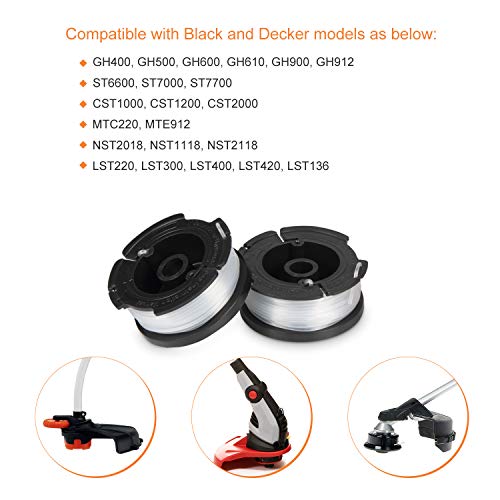 Deyard Trimmer Spool for BLACK + DECKER Autofeed System Replacement Durable AF-100 String Trimmer Edger, 30ft 0.065 inch Line String Trimmer (6 Replacement Spool, 1 Spool Cap, 1 Spring)