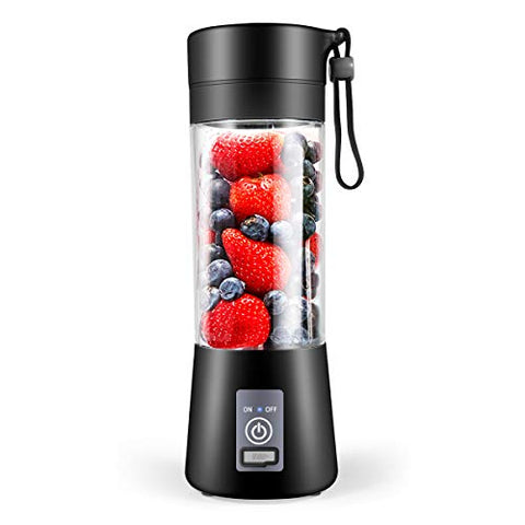 Dr.me Portable Blender, Personal Mixer Fruit Rechargeable with USB, Mini Blender for Smoothie, Fruit Juice, 380ml, Six 3D Blades for Great Mixing (Black)