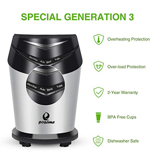 Blender 800W Smoothie Blender Mini High-Speed Personal Blender/Mixer Bullet Blender for Shakes and Smoothies Juices Nuts Coffee Bean Baby Food with 3pcs BPA-Free Portable Travel Blender Bottles in Silver