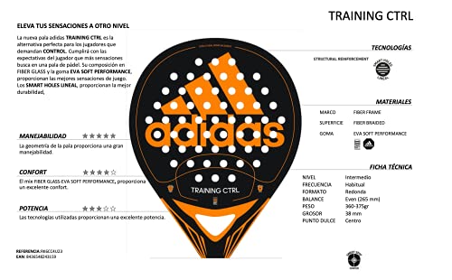Adidas Paddle Tennis Racket Training CTRL Fiber Glass with Eva Soft Performance Padel Raquet Pop Tennis Paddle Pickleball Beach Tennis (Set of 2)