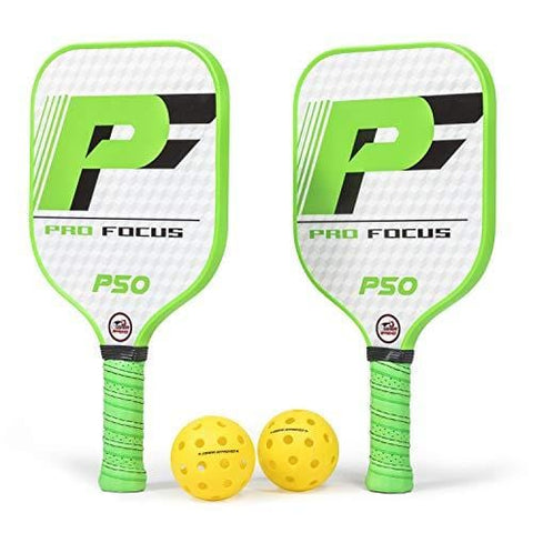 Pro Focus Pickleball Paddles P50 Doubles Cross Court Pickleball Paddle Set - Features Fiberglass Composite Material with Cushioned Grip