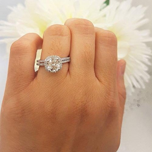 Dazzlingrock Collection 10K White Sapphire & White Diamond Bridal Halo Engagement Ring Set 1 3/4 CT, White Gold, Size 5.5