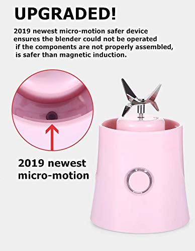 Portable Blender, Smoothie Blender with 16oz Travel Glass Cup and Lid 4000mAh Battery 7.4V Strong Power Personal Size Blender USB Rechargeable Mini Juicer Cup Travel Blender for Shakes and Smoothies with Stainless Steel 6 Blades BPA Free Pink